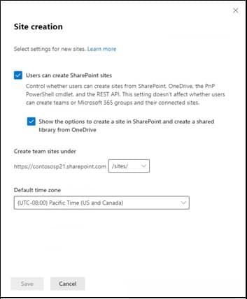 Site creation page appears